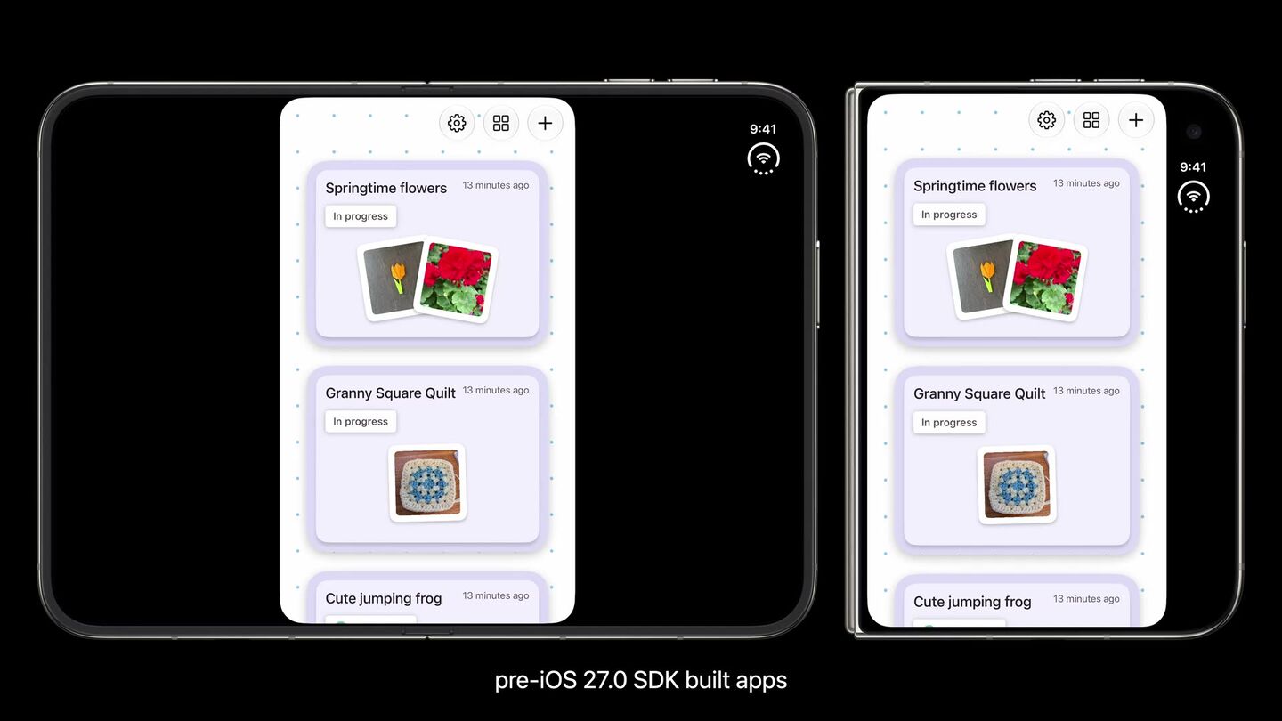<b>Режим совместимости.</b> Приложения, собранные до iOS 27.0 SDK, работают, но не получают новых возможностей.