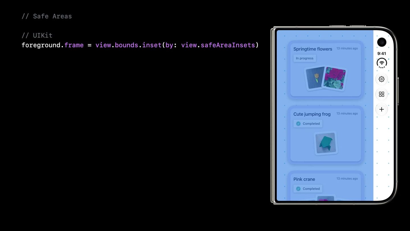 <b>Правильный расчёт.</b> <code>view.bounds.inset(by: view.safeAreaInsets)</code> вместо арифметики с одним инсетом.