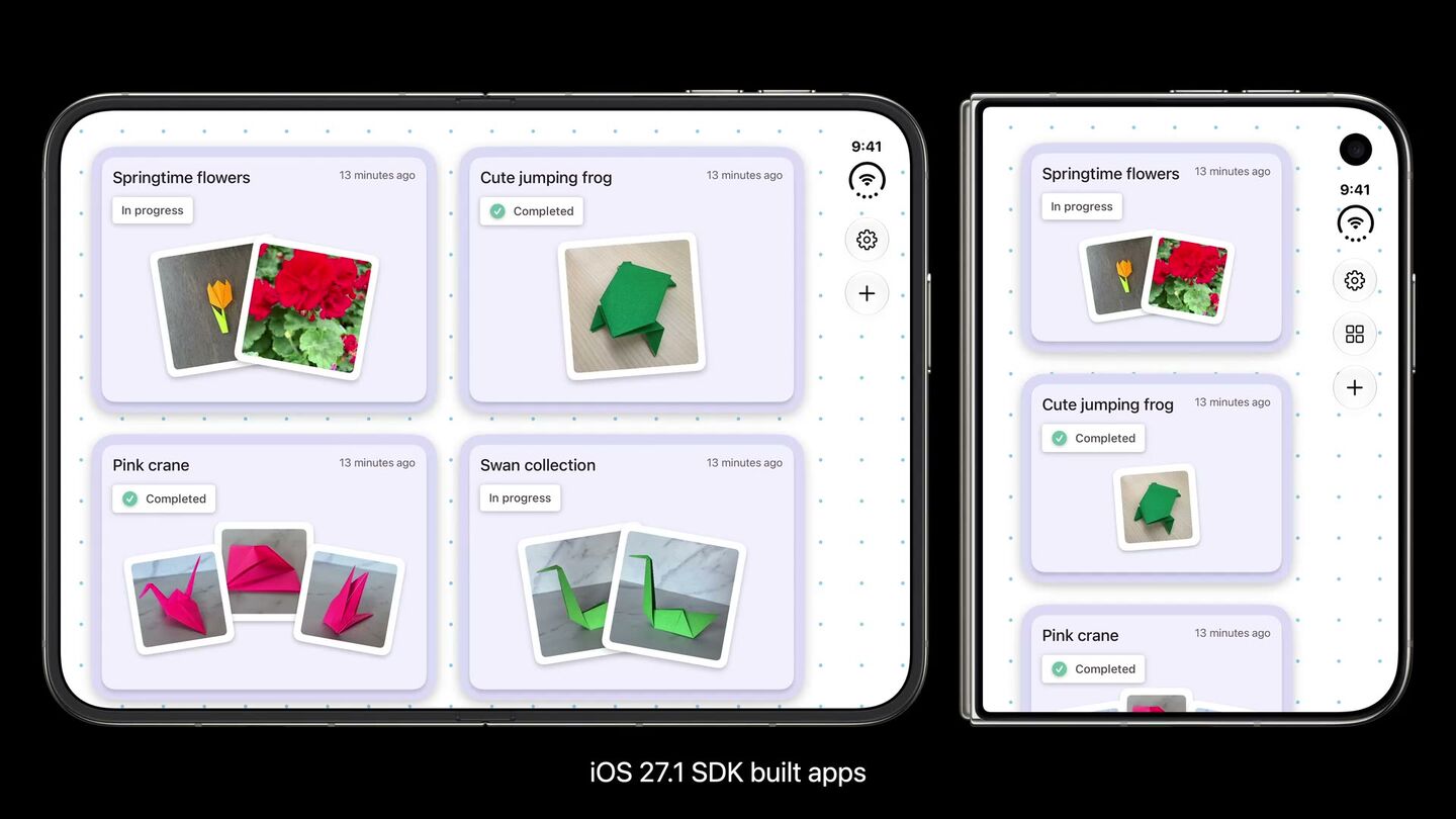 <b>Сборка на iOS 27.1 SDK.</b> Только тогда система включает вертикальные бары, reserved regions и адаптивные контейнеры.